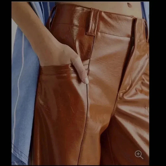 Free People *fp Vegan Leather Pants high rise wide leg retro size 12 - Picture 12 of 12